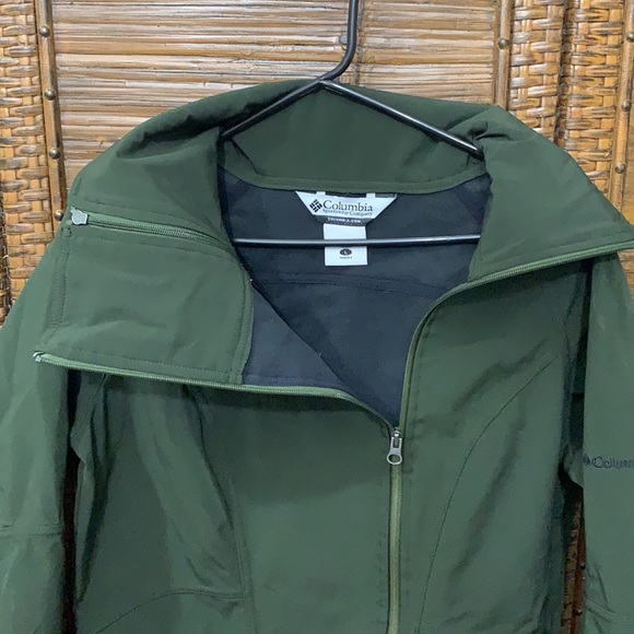 Columbia Long Fitted Trench Coat SZ L Army Green - Picture 3 of 8